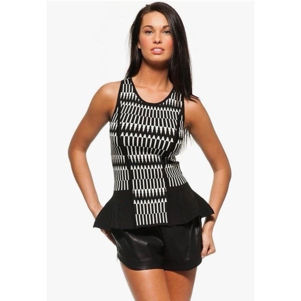 Parker Athena Printed Peplum Top - Black Size S Retail $242